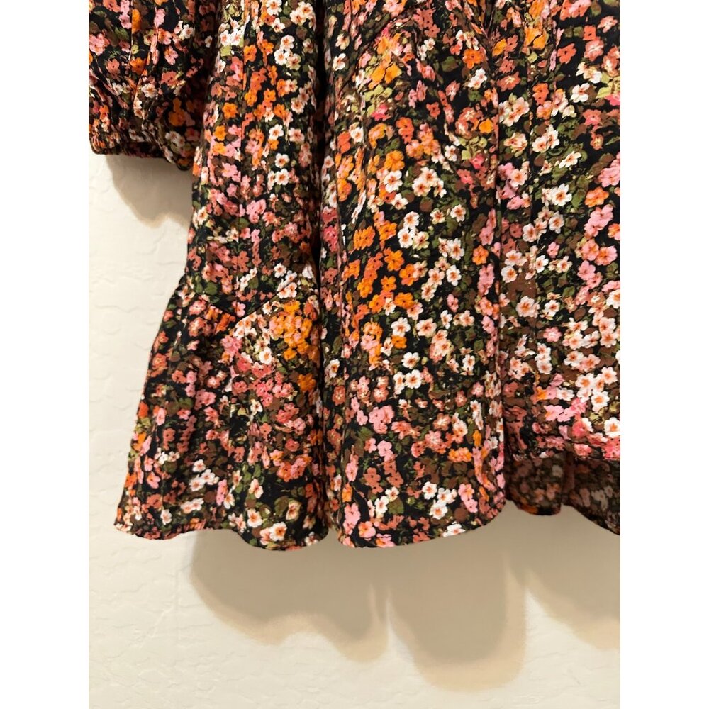 H&M Womans Floral Tiered Mini Dress Cottagecore Beachy Boho Size M Peasant Puff - Picture 9 of 11
